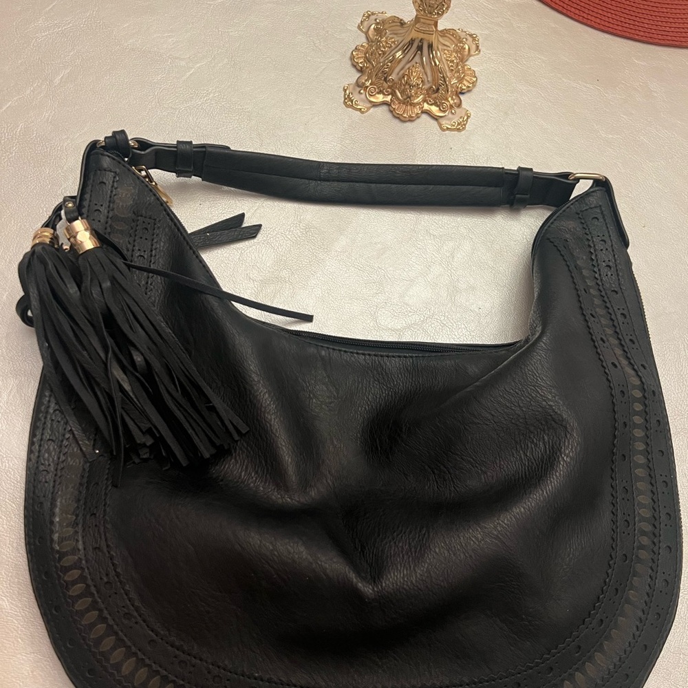 Elegant Black Leather Hobo Bag